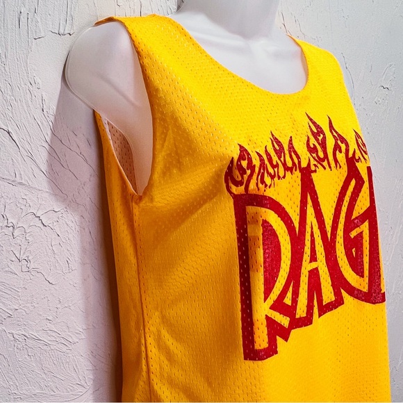 Women's Yellow Mesh Basketball Football Jersey Tank Rage y2k Flame Print Size S - Picture 3 of 7